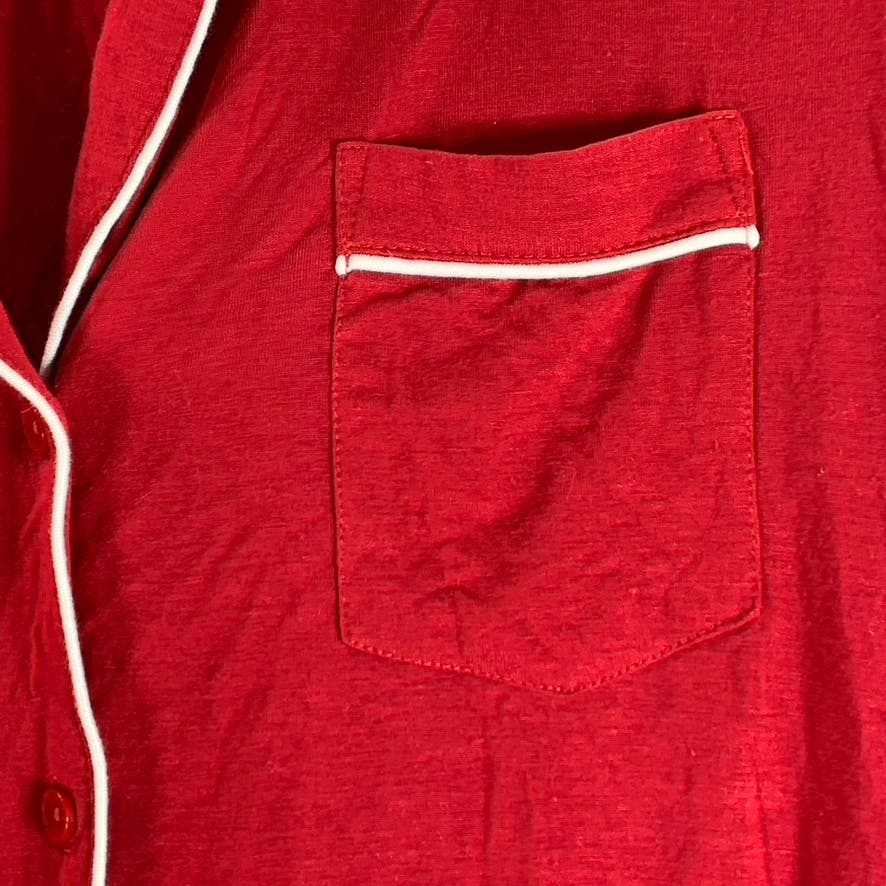 CYNTHIA ROWLEY Women's Dark Red Essential Long Sleeve Button-Down Nightshirt SZS