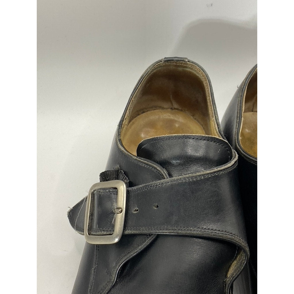 BARNEYS NEW YORK Men's Vintage Black Leather Round-Toe Monk Strap Loafer 8.5