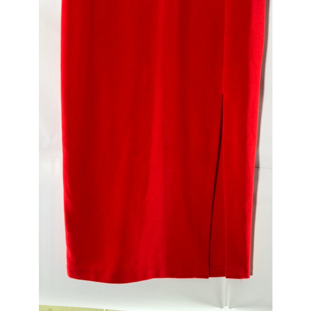 AFFLUENCE Women's Bright Red 3D Floral Trim V-Neck Split-Hem Maxi Gown SZ S