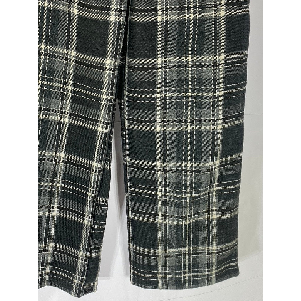 TOPSHOP Women's Black-White Plaid Button-Front Belted Straight-Leg Pant SZ 6