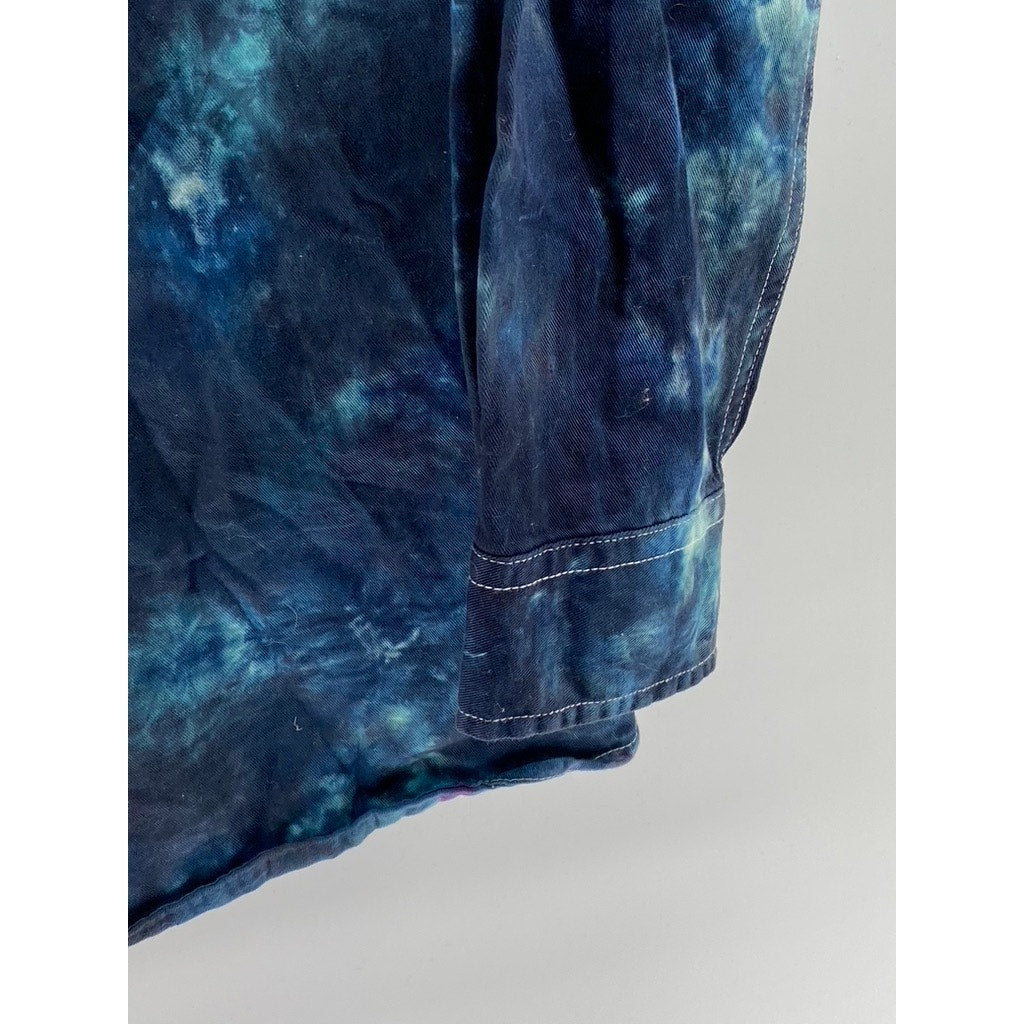 ULTRA CLUB Men's Blue Tie-Dye Regular-Fit Button-Up Long Sleeve Shirt SZ XL