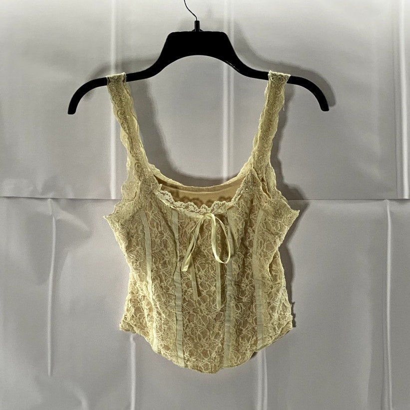 SHEIN ICON Women's Beige Straight-Neck Lace Tie-Front Tank Top SZ S