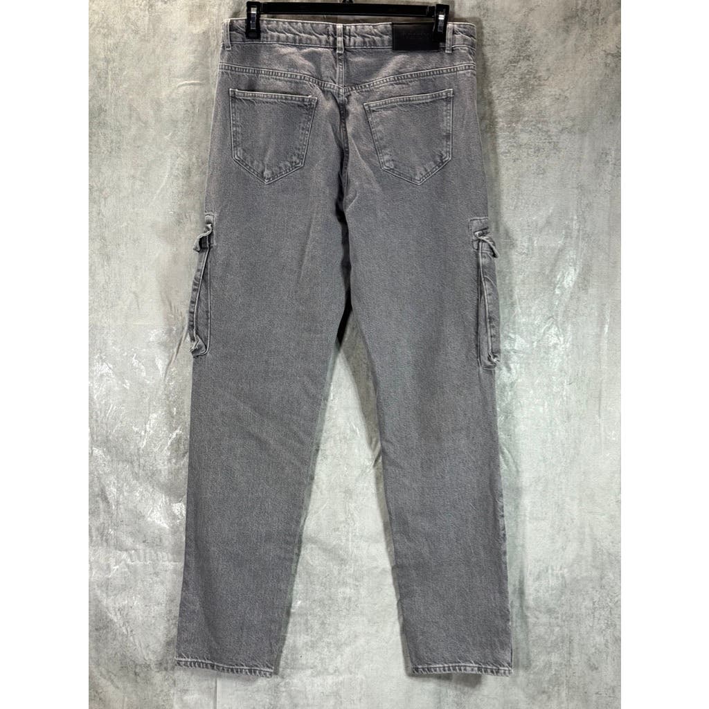 MAN BOOHOOMAN Men's Grey Skinny Stretch Distressed Smoked Popper Hem Cargo Jean