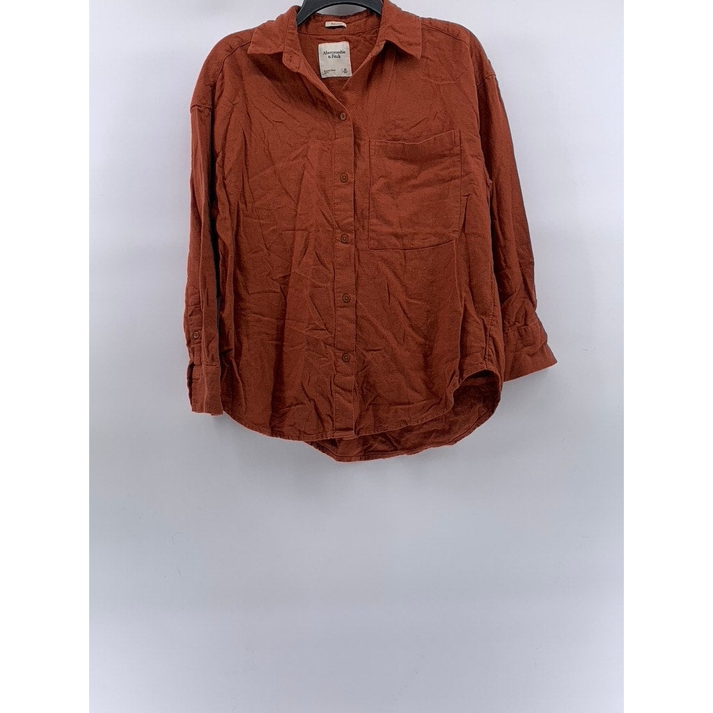 ABERCROMBIE & FITCH Women's Paprika Orange Linen-Blend Oversized Top SZ XS
