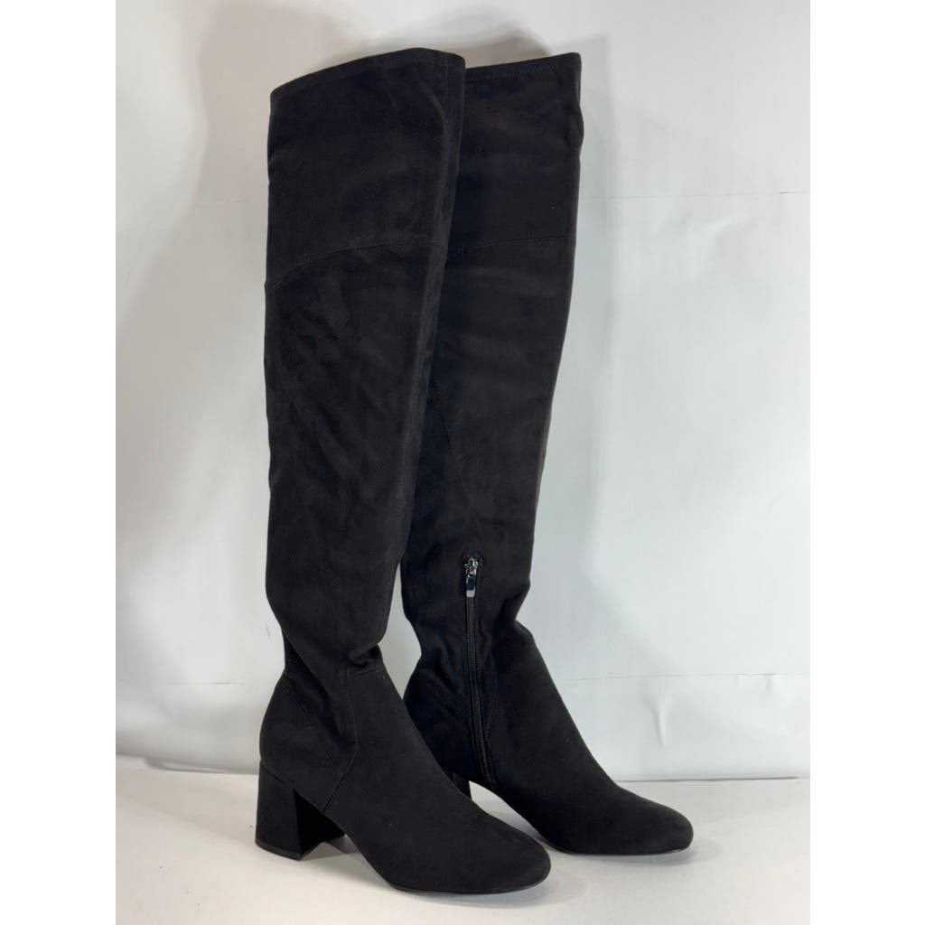 NINE WEST Women's Black Faux Suede Yanie Over-The-Knee Block-Heel Boots SZ 7.5