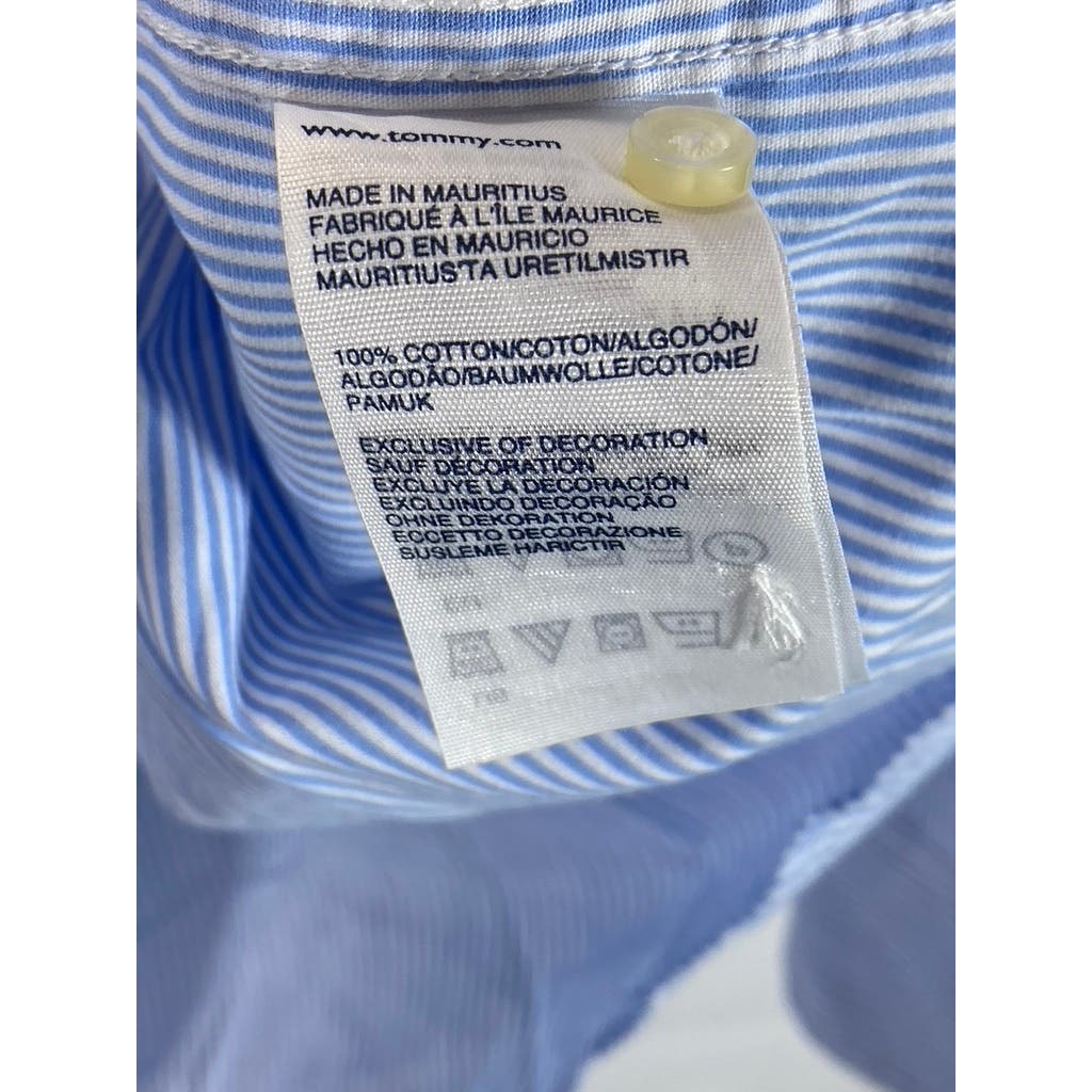 TOMMY HILFIGER Men's Light Blue Striped Classic-Fit Button-Up Shirt SZ XL