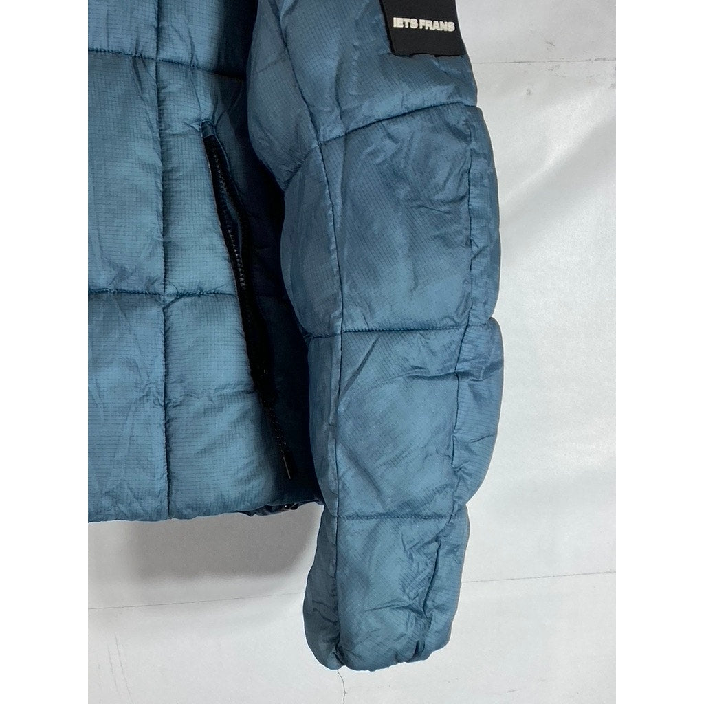 URBAN OUTFITTERS iets frans Women's Blue Recycled Riga Hooded Puffer Jacket SZ M