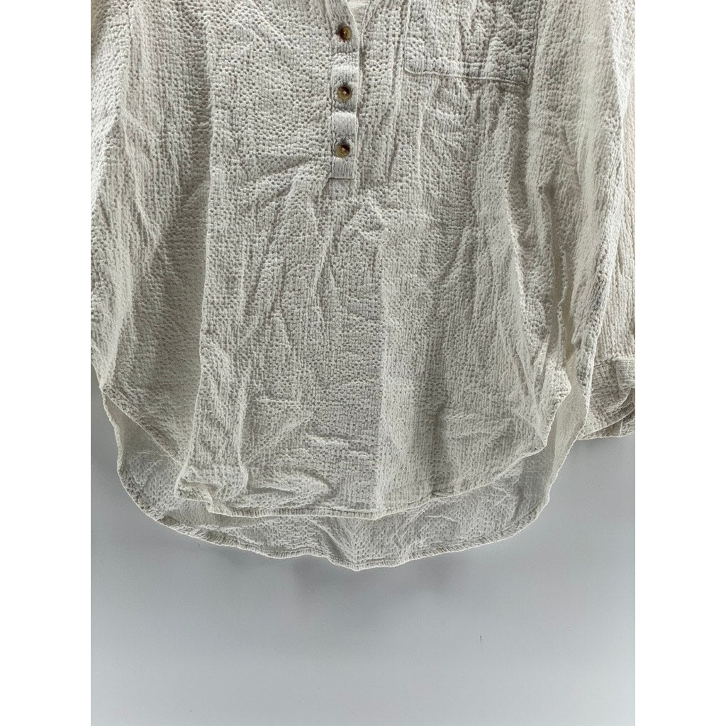 PILCRO AND THE LETTERPRESS Women's White Textured Half-Button Top SZ S