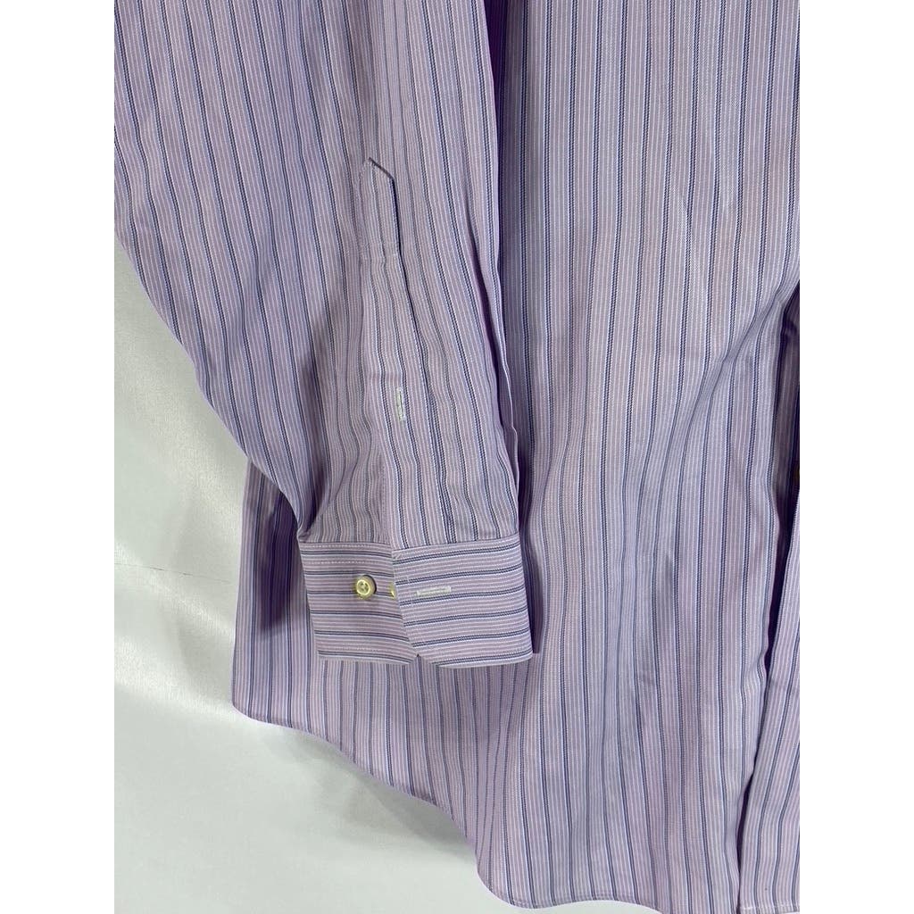 BROOKS BROTHERS 346 Men's Purple Striped Slim-Fit Button-Up Dress Shirt SZ 18