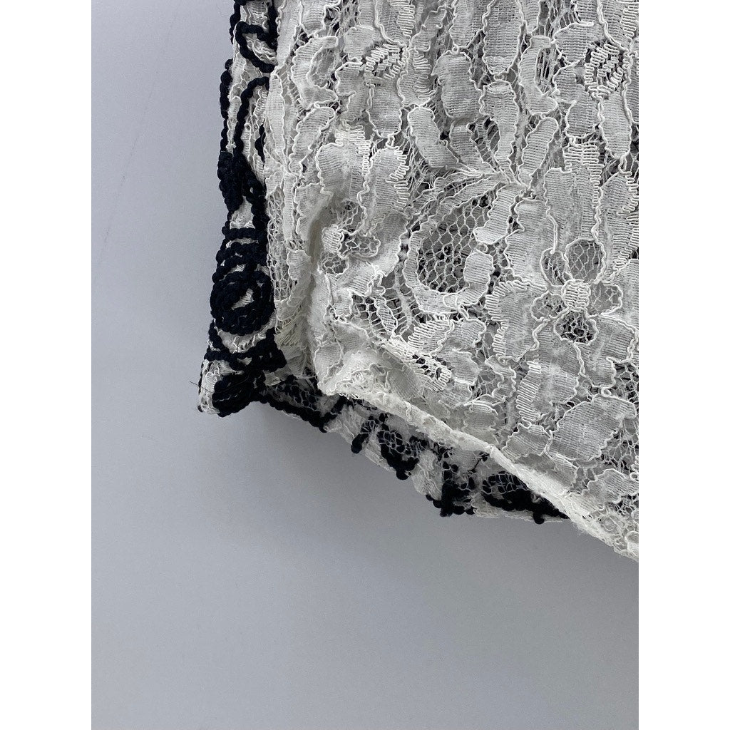ZARA TRAFALUC Women's Black-White Lace Crewneck Sleeveless Back-Zip Tank Top SZL