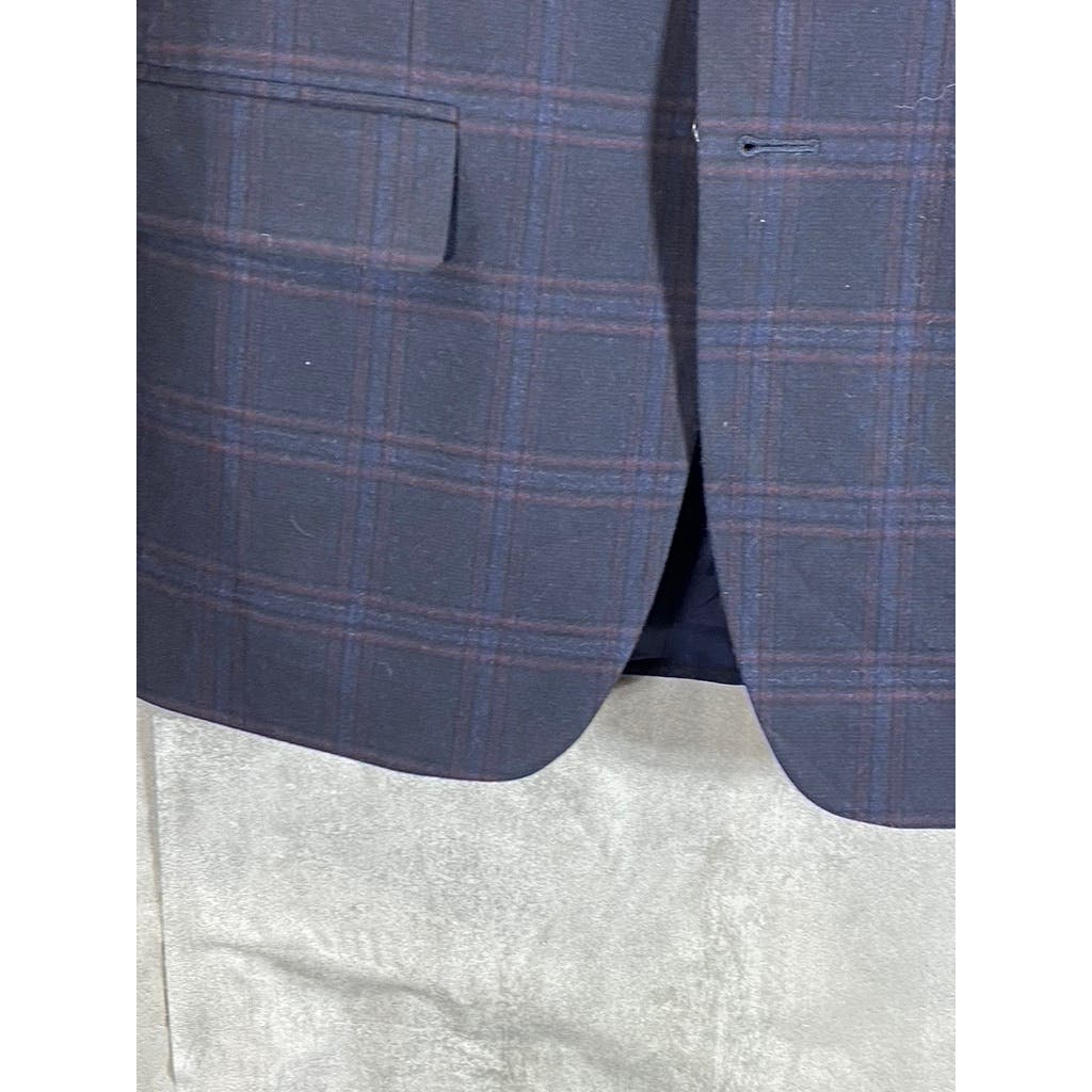 TOMMY HILFIGER Men's Navy Windowpane Two-Button Modern-Fit Sport Coat SZ 38R