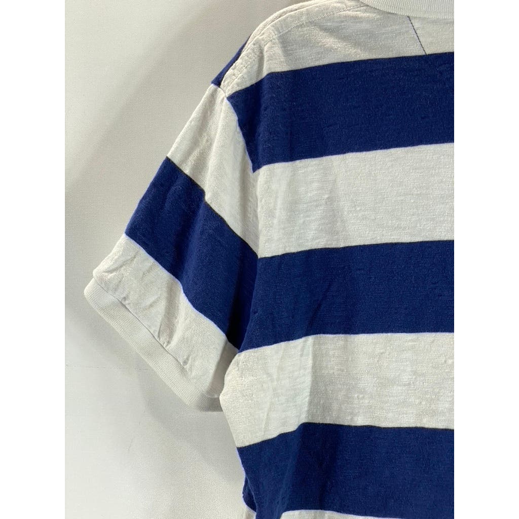 AMERICAN EAGLE OUTFITTERS Men's Navy/White Athletic-Fit Striped Polo Shirt SZ L