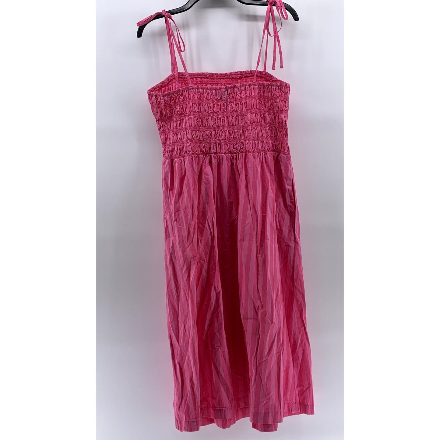 A NEW DAY Women's Pink Wide Stripe Smocked A-Line Tie-Strap Midi Dress SZ L