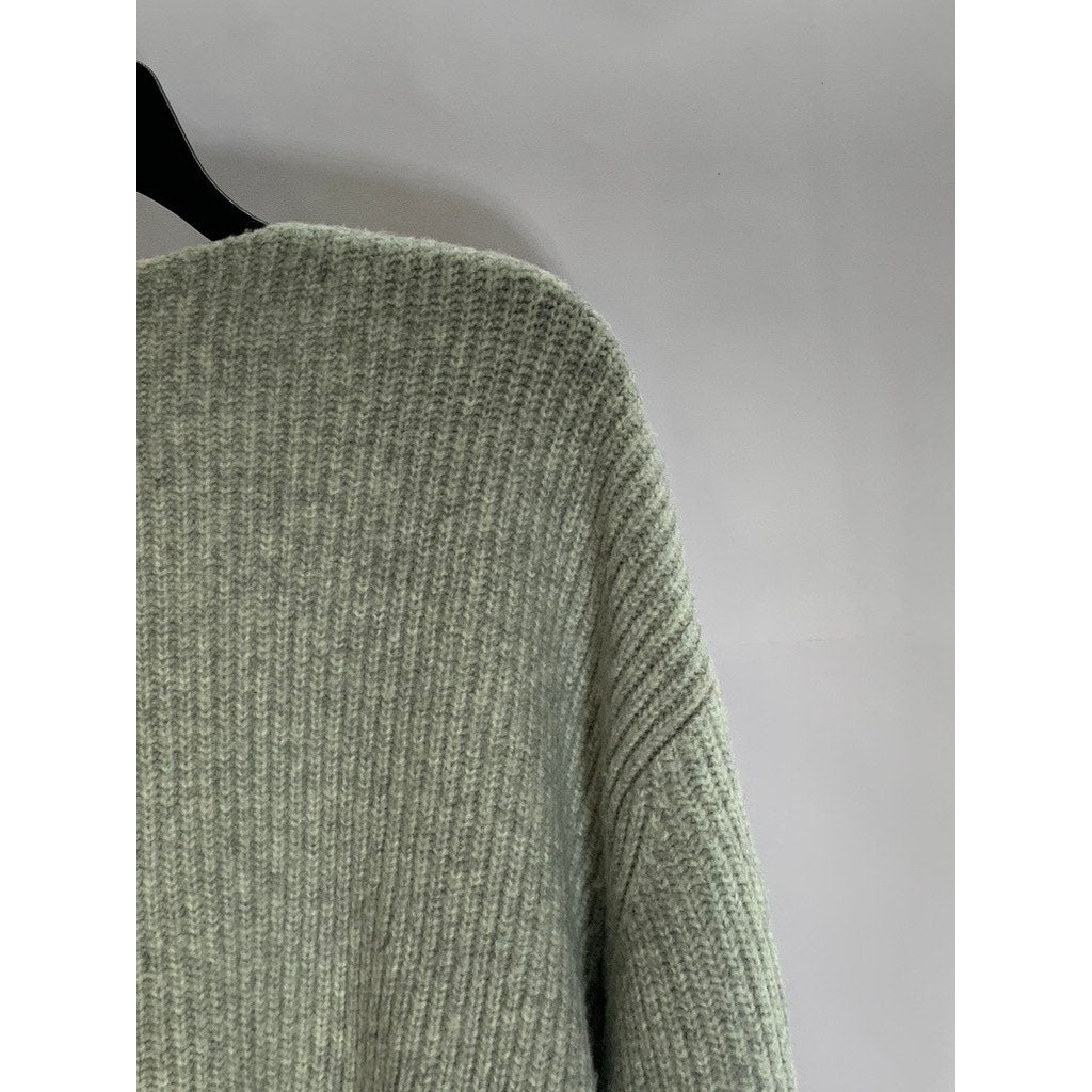 H&M Women's Gray V-Neck Rib Knit Pullover Sweater SZ M