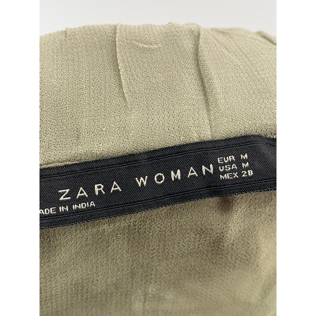 ZARA Women's Beige Printed Pull-On Pleated A-Line Midi Skirt SZ M