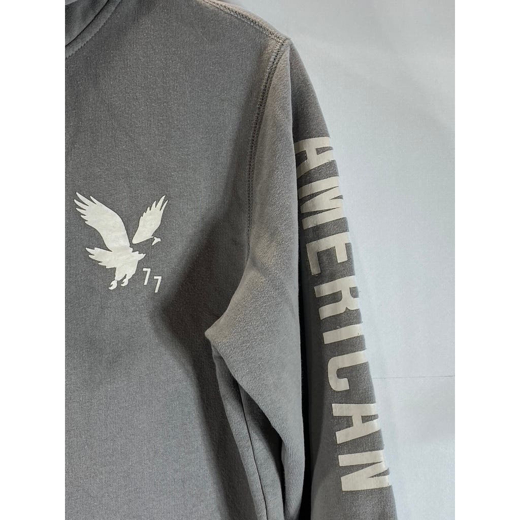 AMERICAN EAGLE Men's Light Grey Super Soft AE Logo Graphic Pullover Hoodie SZ XS