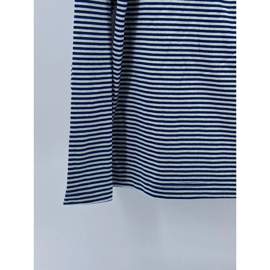ZARA ORIGINS Women's Blue-White Horizontal Stripe Crewneck Long Sleeve Top SZ M