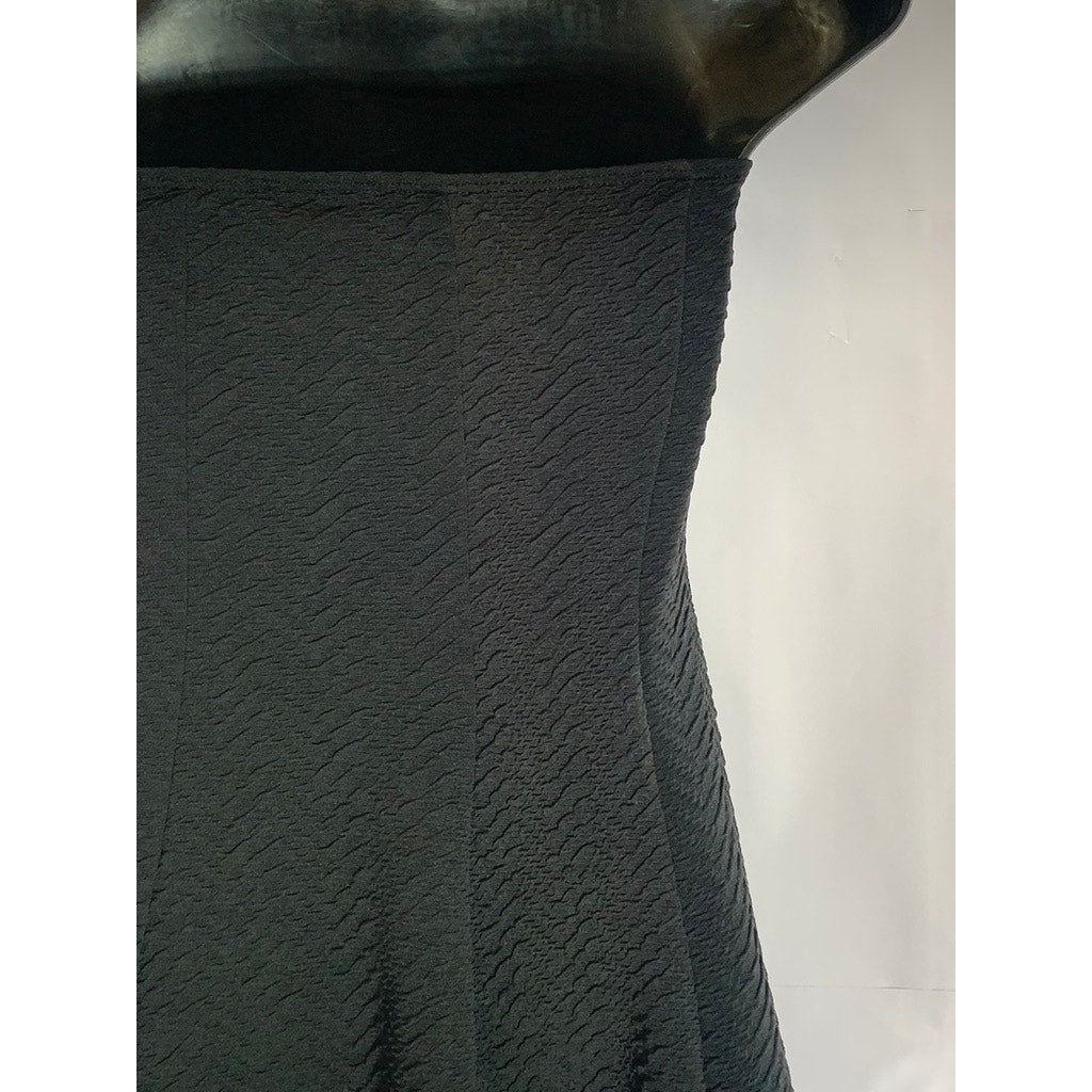 LOVE J Women's Black Solid Zig-Zag Textured Strapless Mini A-Line Dress SZ L