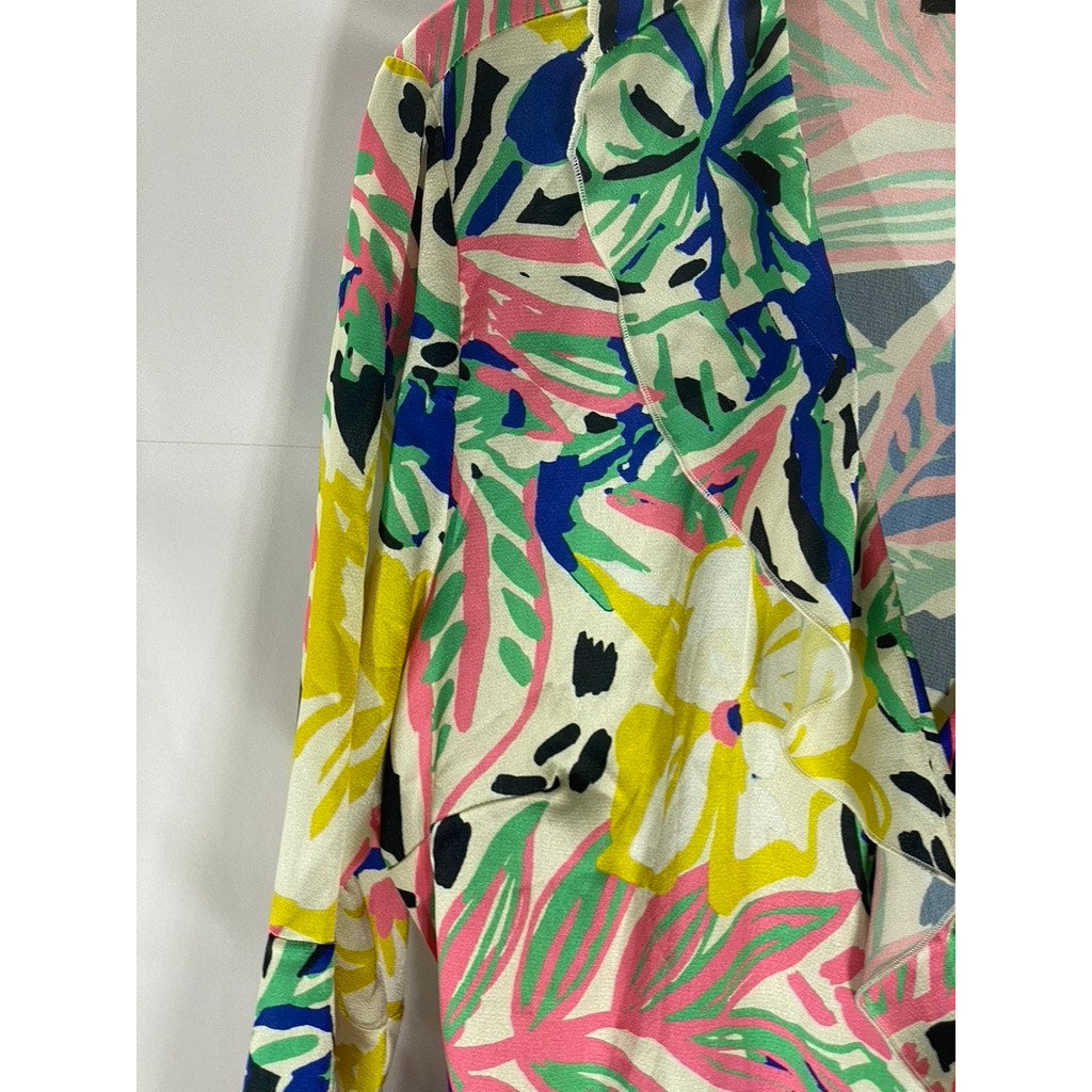 OUTRAGEOUS FORTUNE Women's Summer Floral Long Sleeve Ruffle Wrap Dress SZ 12