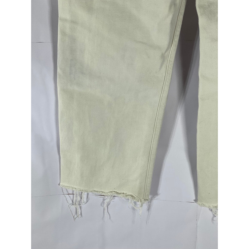 UNIQLO U Women's Cream Cotton Raw-Hem Regular-Fit Straight-Leg Jean SZ 27X32