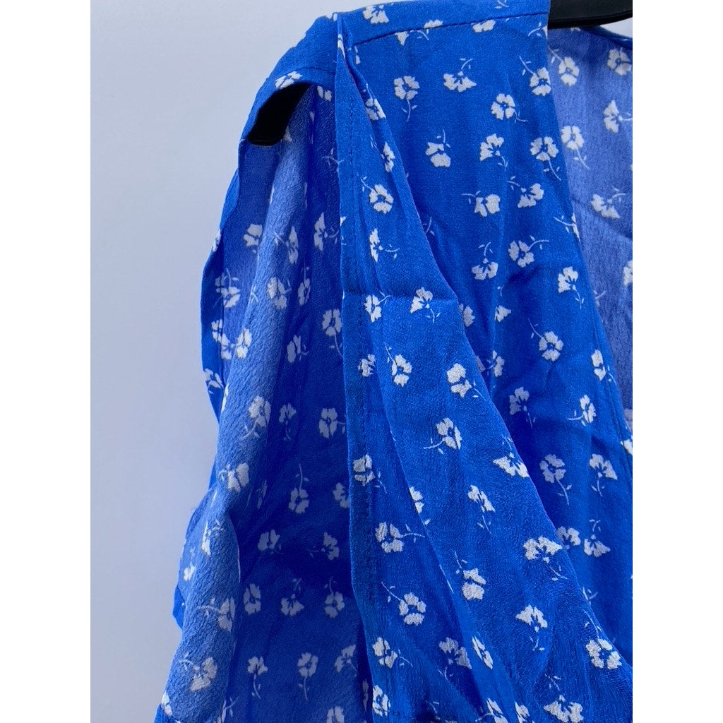 LULUS Women's Royal Blue Floral Short Sleeve Wrap Midi Dress SZ XL