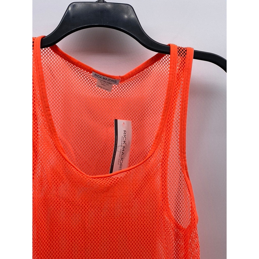 RICK MAJORS Men's Neon Orange Diamond Mesh Scoop-Neck Pullover Tank SZ S