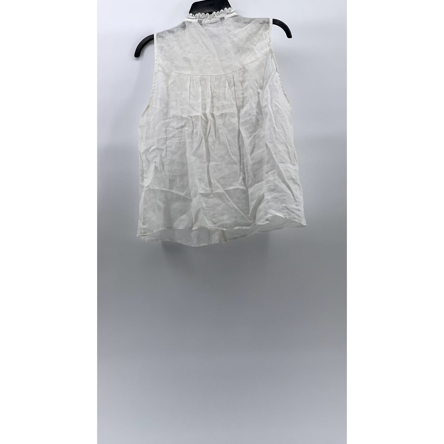 ZARA Women’s White Pleated Lace-Trim High-Neck Button-Up Top SZ M