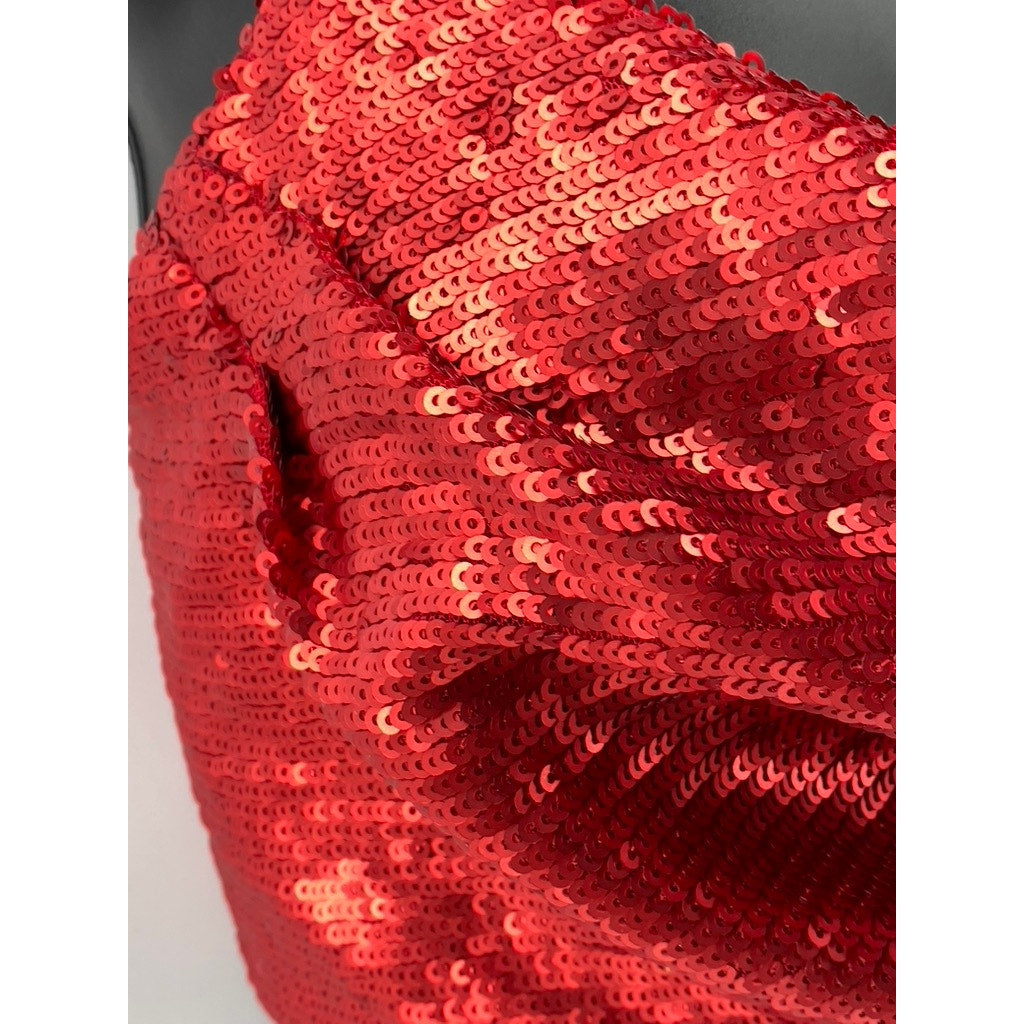 ZARA Women's Red Sequin Cowl-Neck Spaghetti Strap Cross Back Cropped Top SZ XS