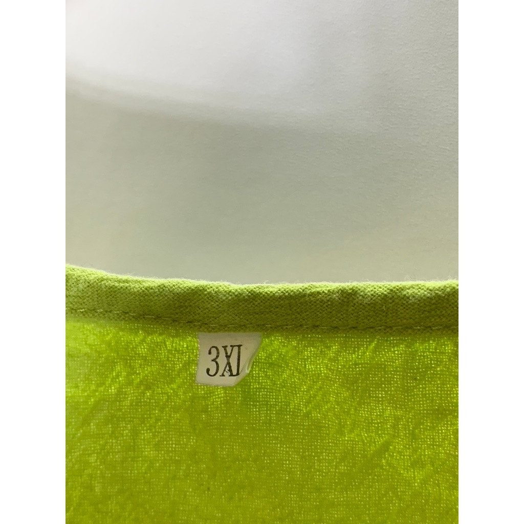 UNBRANDED Women's Lime Green Floral Snap-Button Crewneck Short Sleeve Top SZ 3XL