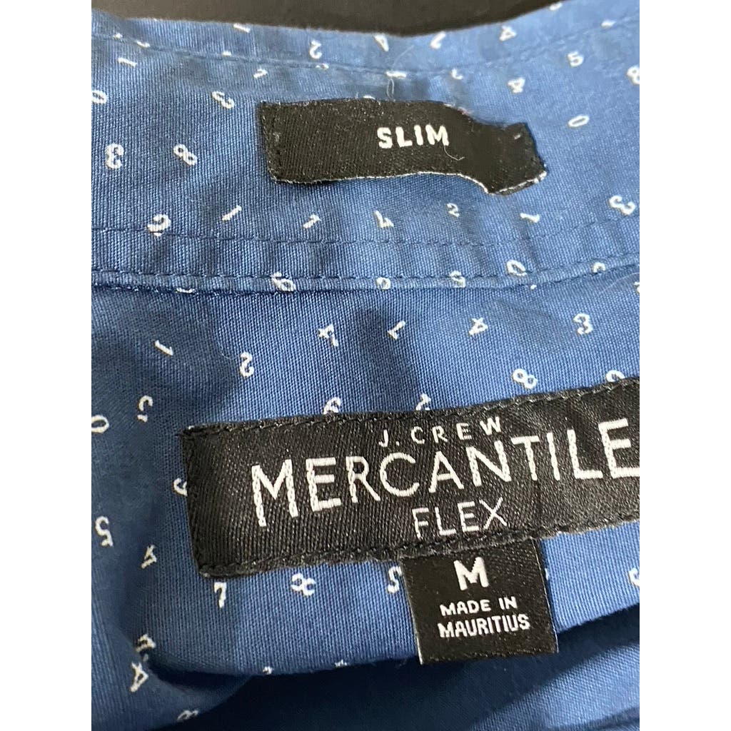 J. CREW Men's Blue Printed Mercantile Flex Slim-Fit Button-Up Shirt SZ M