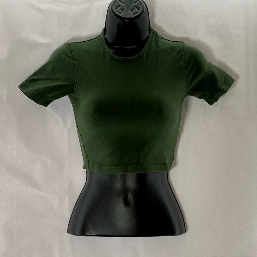LOS ANGELES APPAREL Women's Dark Green Crewneck Cotton Spandex Crop Top SZ XS