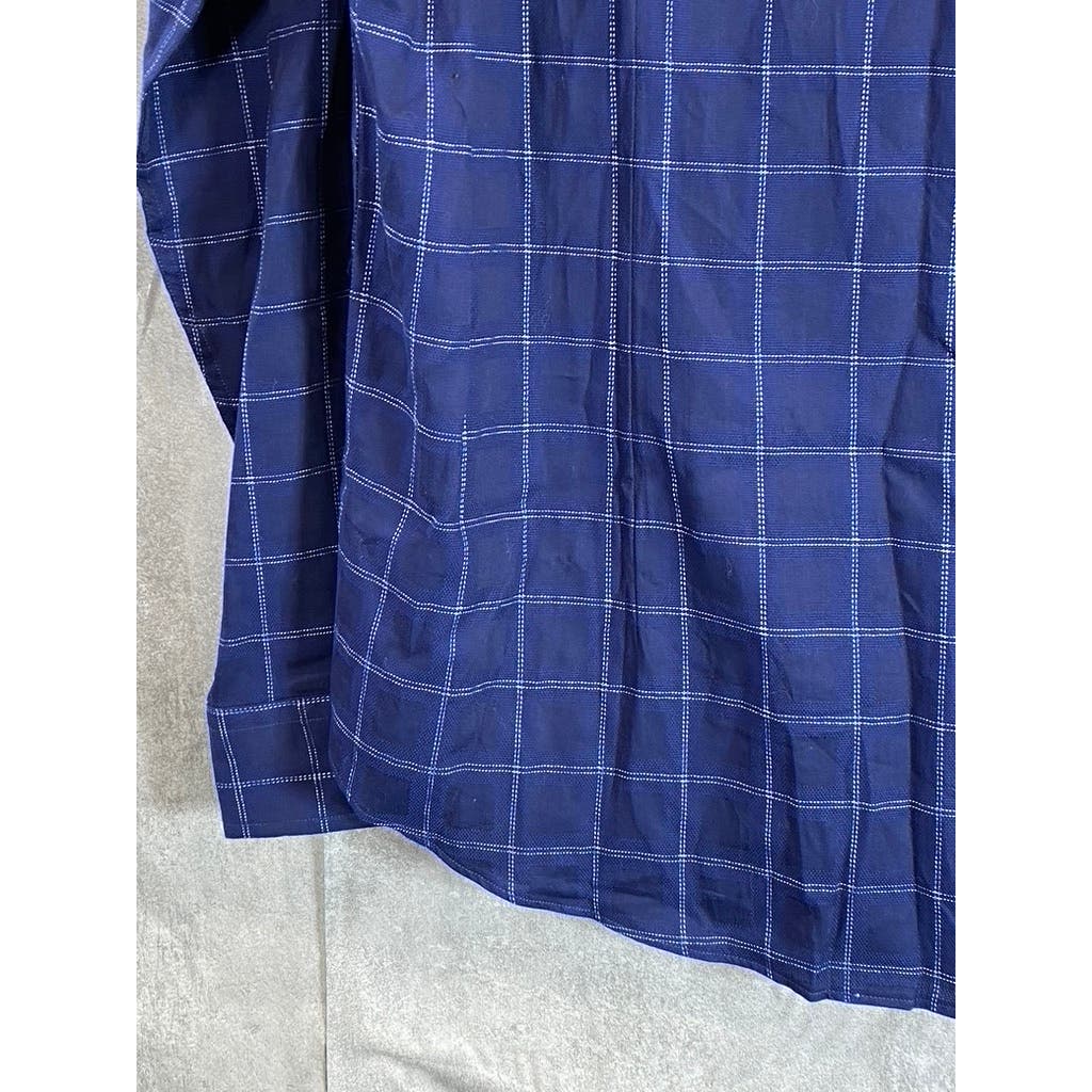 BEN SHERMAN Men's Navy Dobby Windowpane Stretch Skinny-Fit Dress Shirt SZ 16
