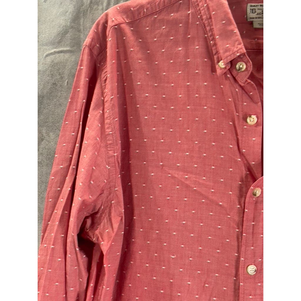 J.CREW Men's Red Textured Regular-Fit Cotton Button-Up Long Sleeve Shirt SZ XL