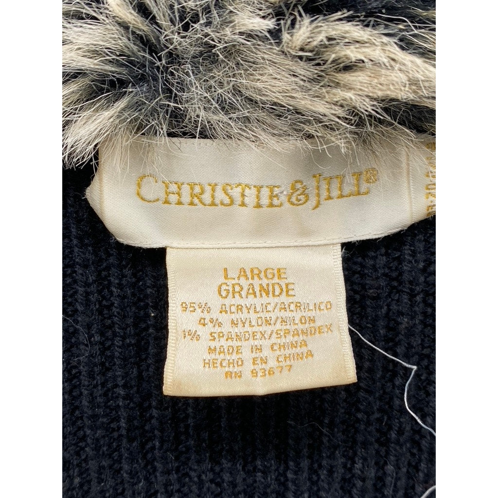 CHRISTIE & JILL Women's Vintage Black Rib Faux Fur Long Sleeve Long Duster SZ L