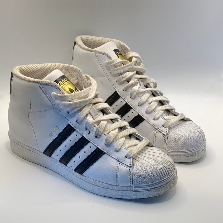 ADIDAS Women's White/Black Pro Model 3-Stripe High-Top Lace-Up Sneakers SZ 5.5