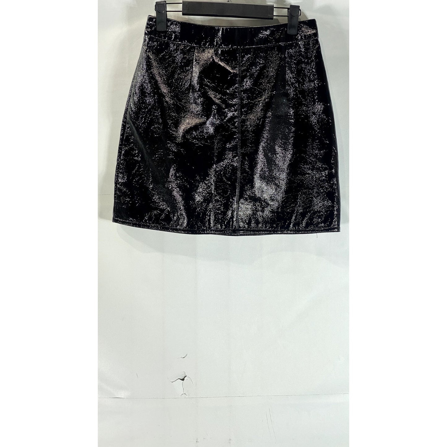 ANN SHEN Women's Black Faux Leather Straight Mini Skirt SZ L