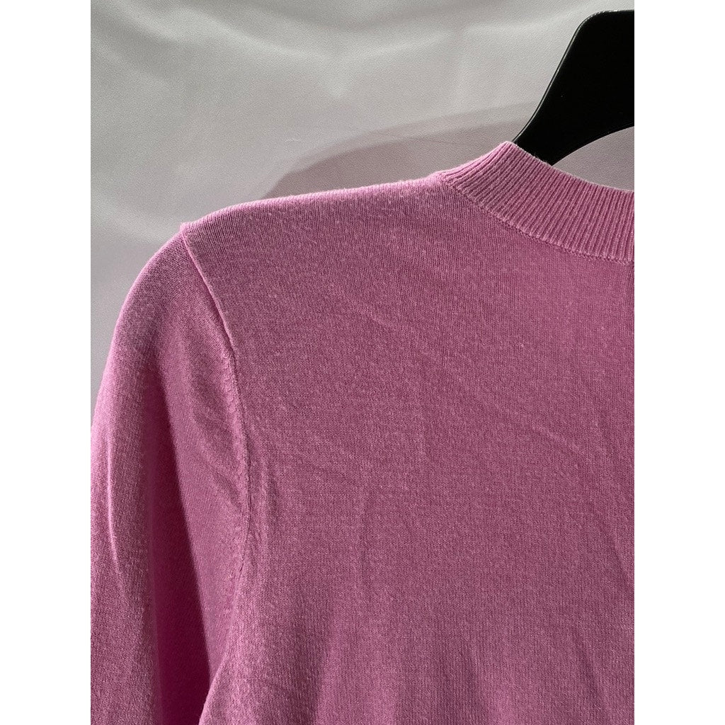 ANN TAYLOR LOFT Women's Pink Crewneck Shoulder-Button Sweater SZ M