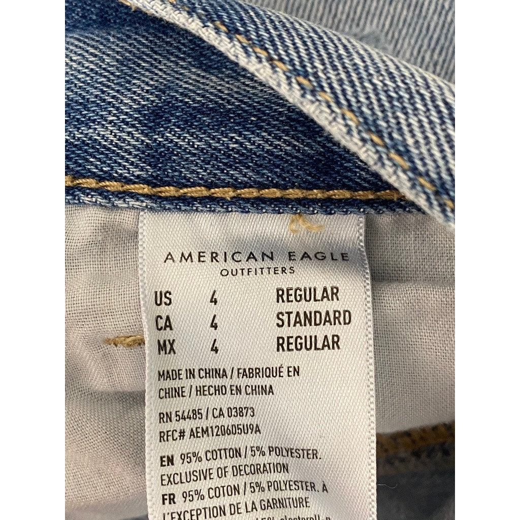 AMERICAN EAGLE Women's Light Blue Regular-Fit Distressed Skinny-Leg Jean SZ 4