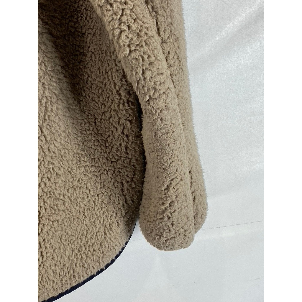 ABERCROMBIE & FITCH Women's Tan/Navy Faux Sherpa Quarter-Zip Sweater SZ S