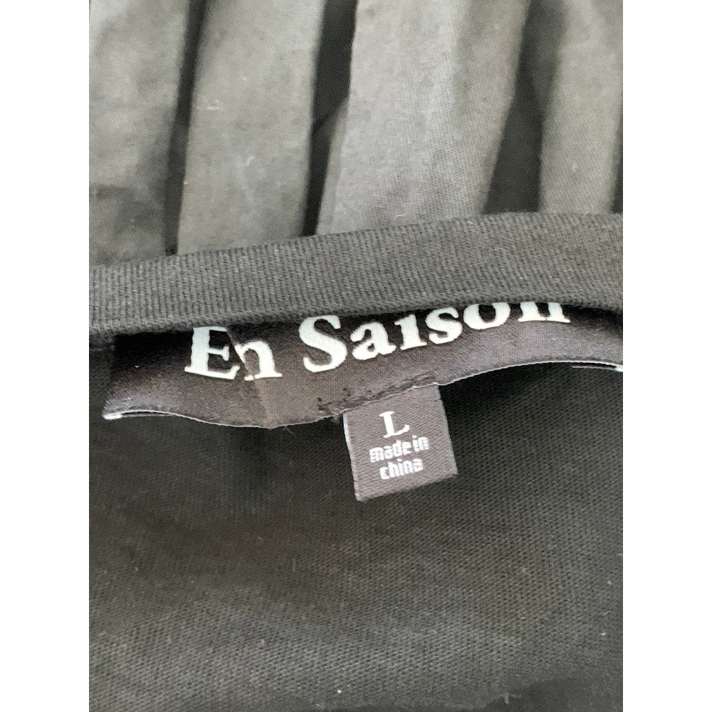 EN SAISON Women's Black Solid Crewneck Puff Sleeve Ruffle-Hem Mini Dress SZ L