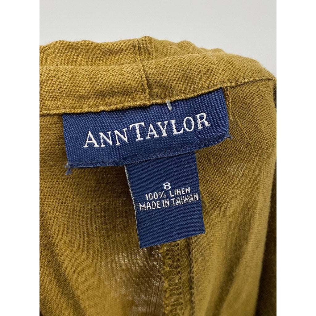ANN TAYLOR Women’s Tan Linen Button-Front Drawstring Pull-On Pants SZ 8