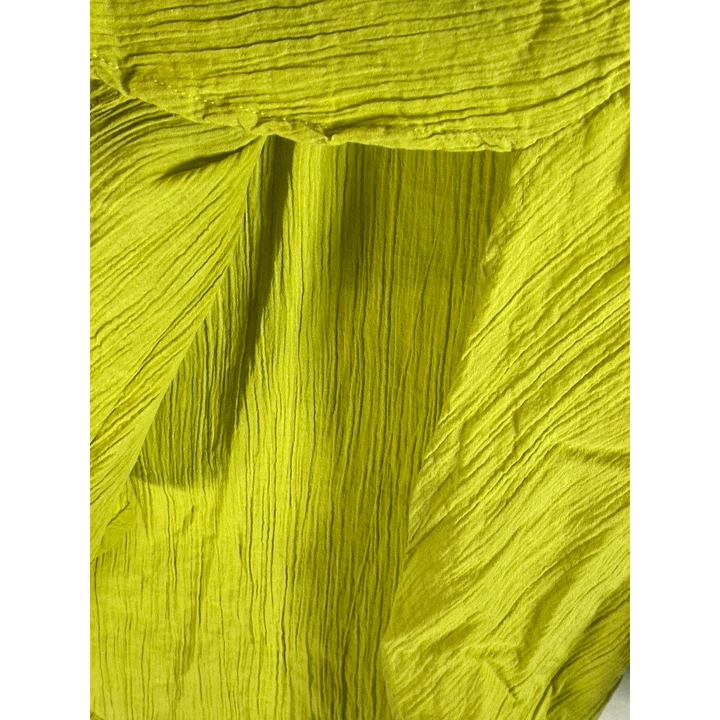 H&M Women's Yellow-Green Oversized Crinkle Long Sleeve Button-Up Top SZ S