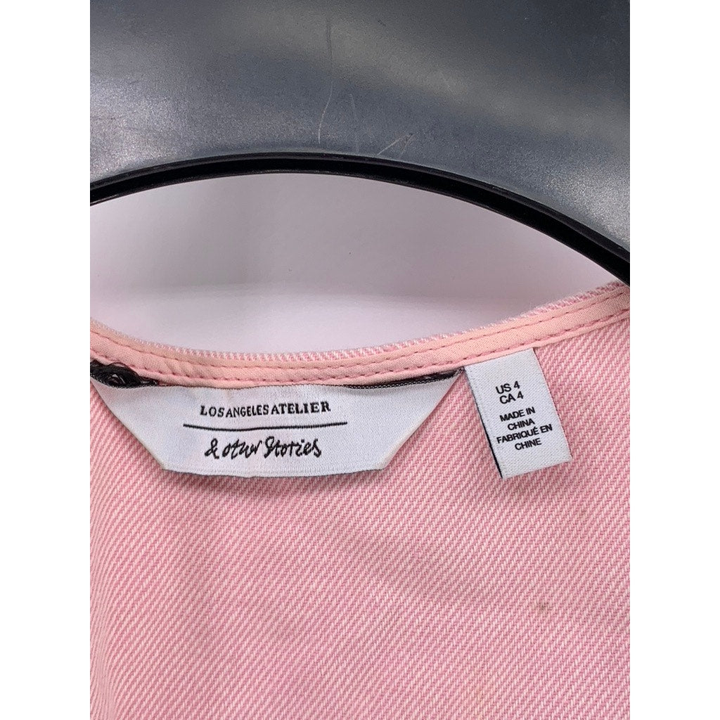 & OTHER STORIES Women's Light Pink Half-Zip Belted Short Sleeve Jumpsuit SZ 4