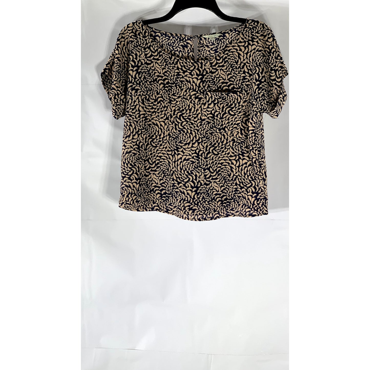 I LOVE H81 Women's Navy-Pink Printed Scoop-Neck Short Sleeve Top SZ S