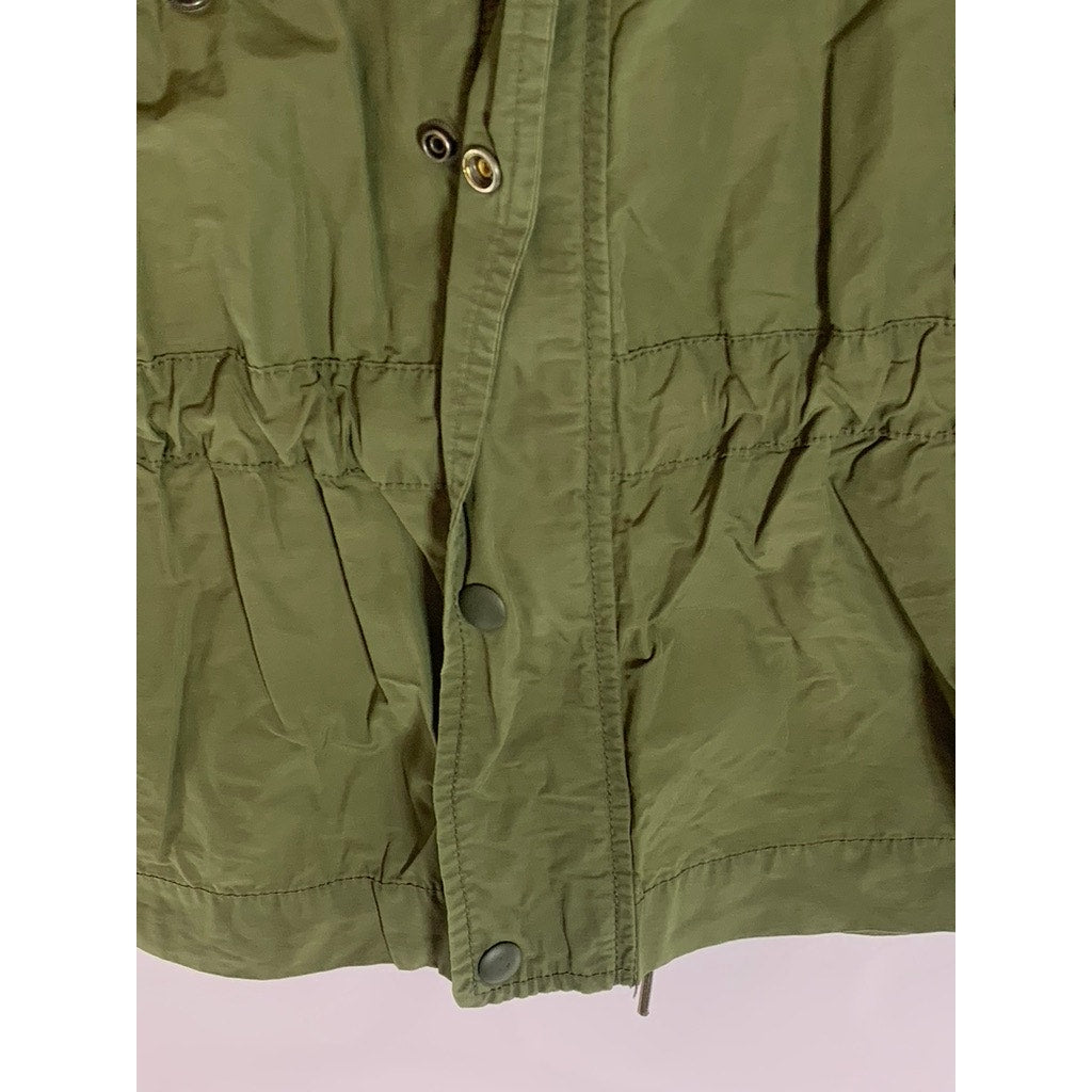 GAP Women's Black Moss Cinched Waist Zip-Up Hooded Anorak Jacket SZ L