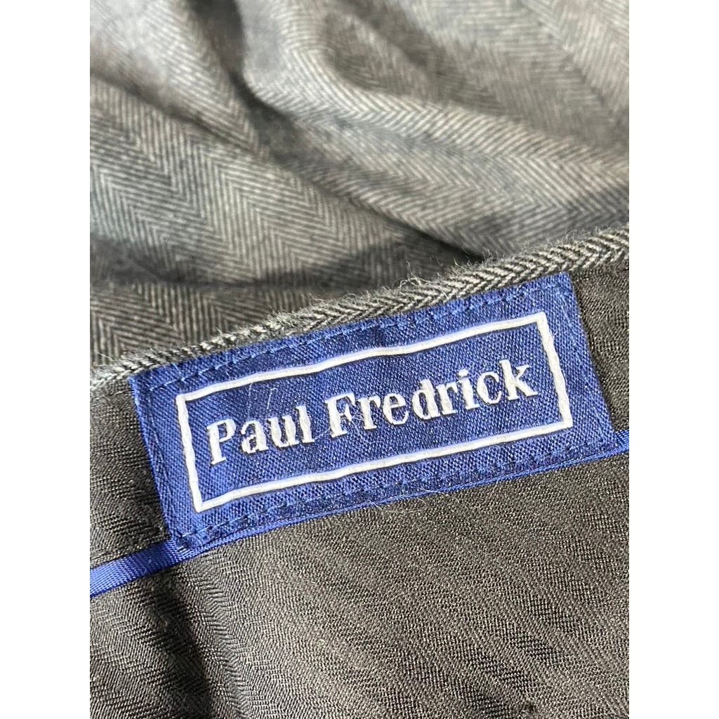 PAUL FREDRICK Men's Gray/Black Stretch Classic-Fit Pleated Cuffed-Hem Pant SZ 35