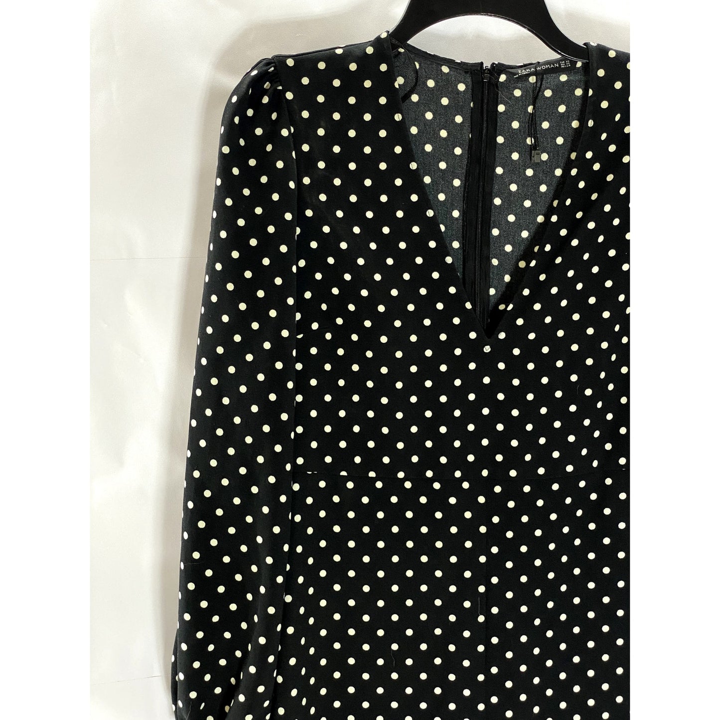ZARA Women's Black-White Polka Dot V-Neck Long-Sleeve Cropped Jumpsuit SZ XS