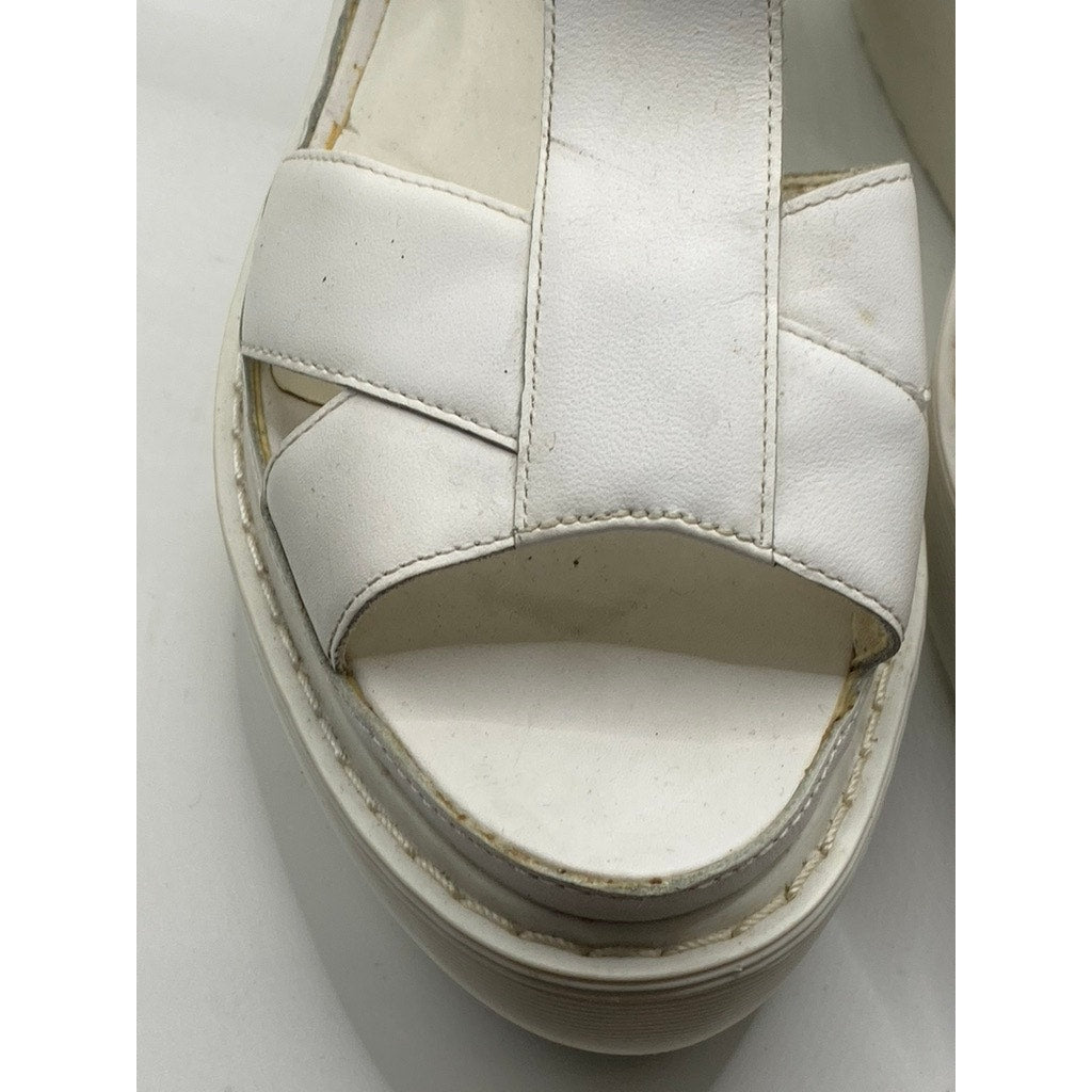 DR. MARTENS Women's White T-Strap Peep-Toe Wedge Platform Sandals SZ 8