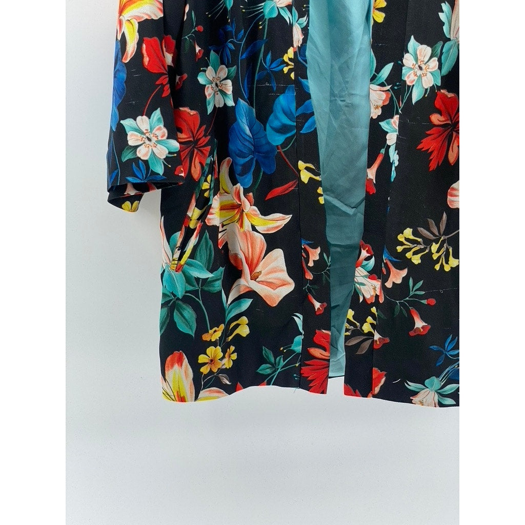 ZARA TRF OUTERWEAR Women’s Black-Multi Floral Open-Front Long Blazer SZ S