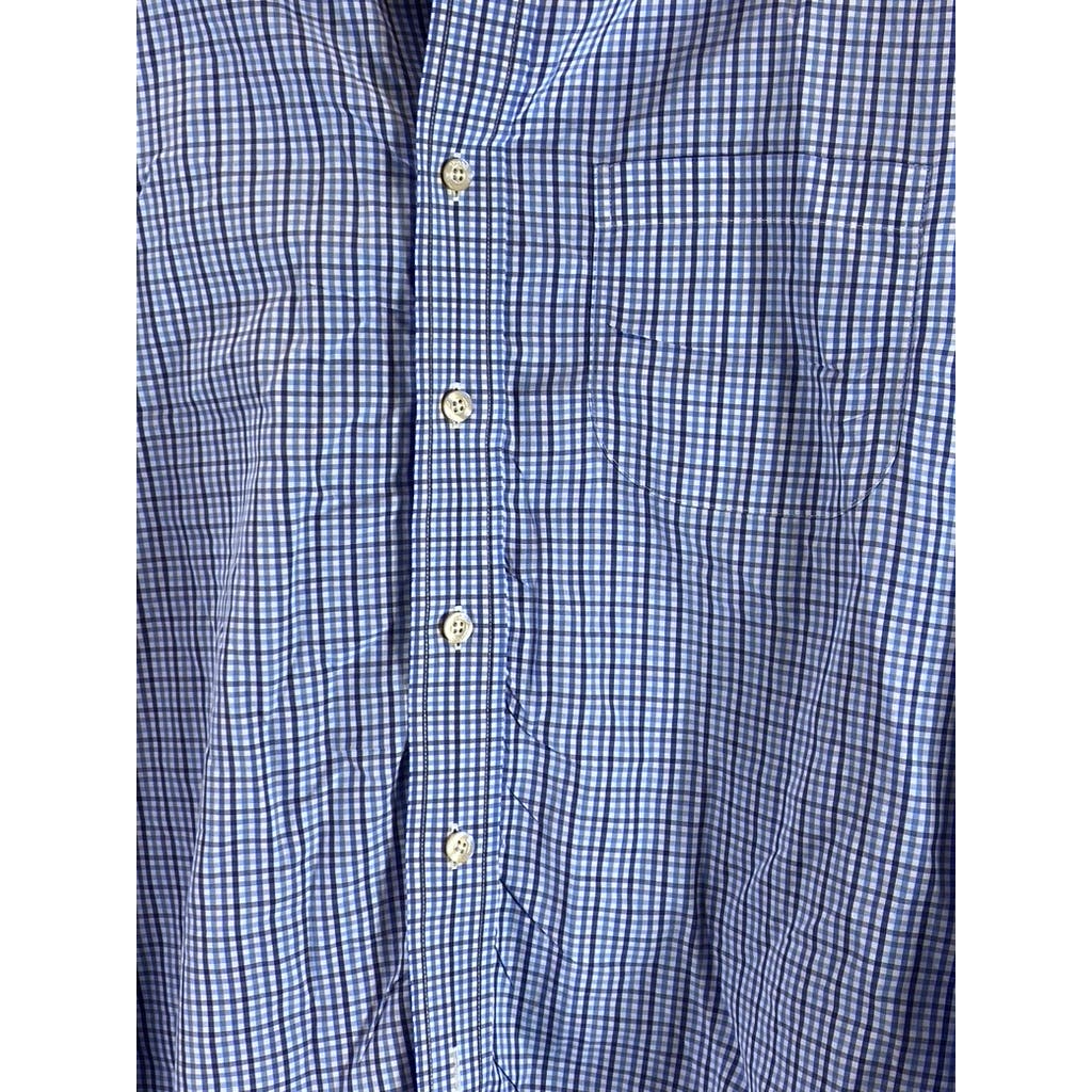 BROOKS BROTHERS Men's Blue Gingham Original Polo Regular-Fit Button-Up Shirt SZL